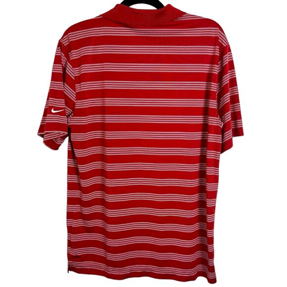 Nike Golf Dri Fit Polo Mens Medium Red White Stripes Preppy Performance Athletic - Picture 2 of 3